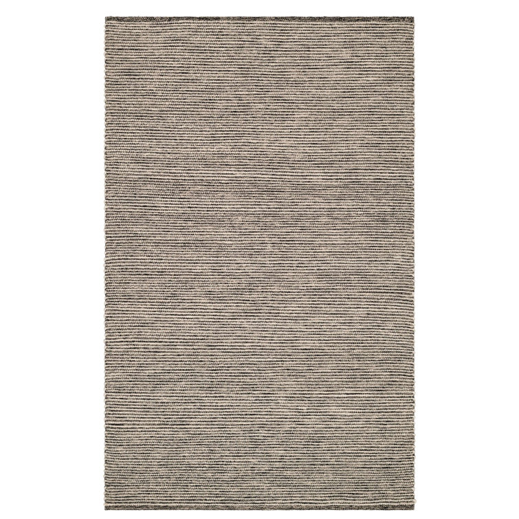 Ivory and Black Handwoven Wool Cotton Stripe Rug 4' x 6'