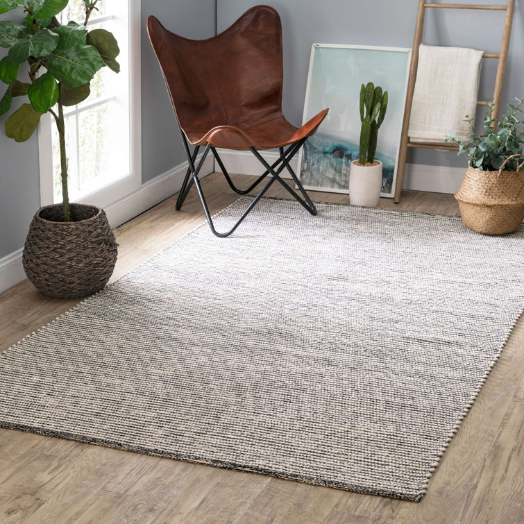 Ivory and Black Handwoven Wool Cotton Stripe Rug 4' x 6'