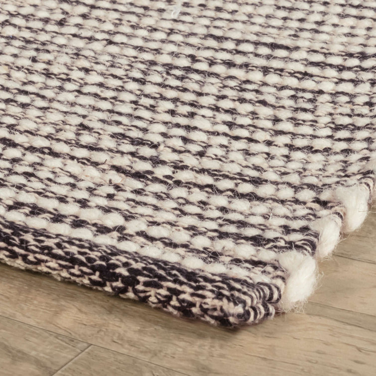 Ivory and Black Handwoven Wool Cotton Stripe Rug 4' x 6'