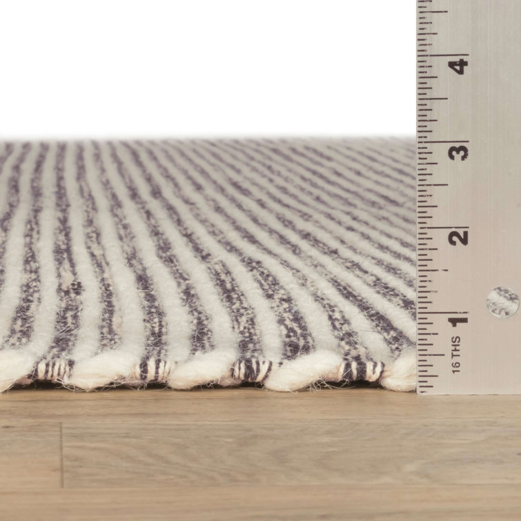 Ivory and Black Handwoven Wool Cotton Stripe Rug 4' x 6'