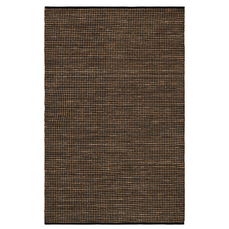 Gravel Black and Natural Cotton Flat Woven Handmade Rug, 4' x 6'