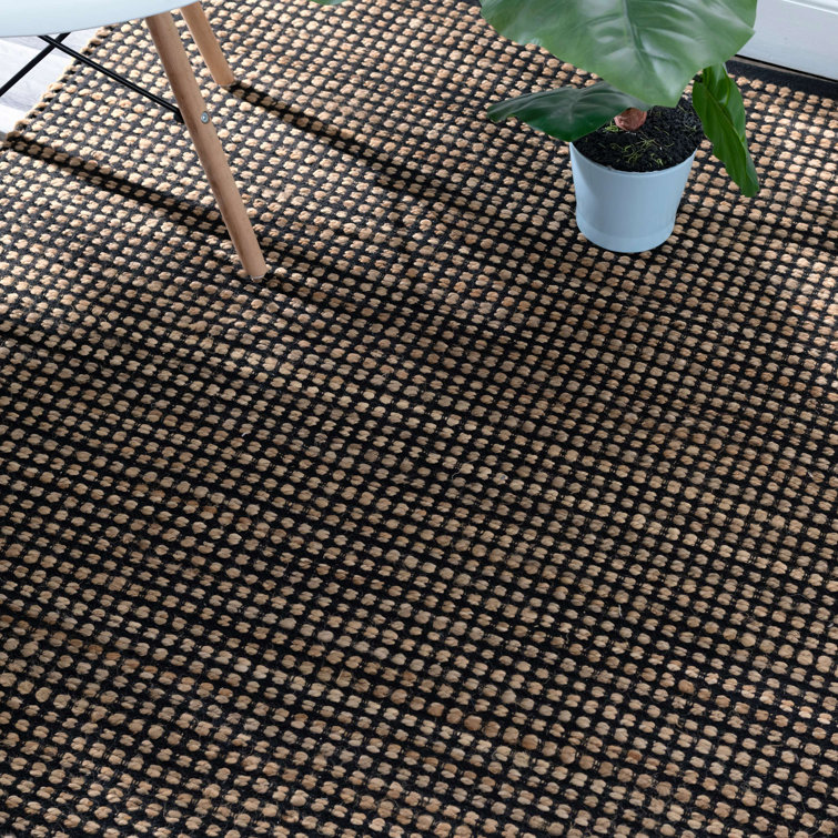 Gravel Black and Natural Cotton Flat Woven Handmade Rug, 4' x 6'