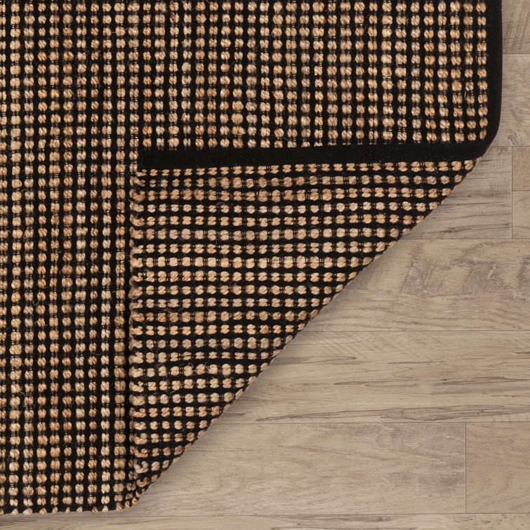 Gravel Black and Natural Cotton Flat Woven Handmade Rug, 4' x 6'