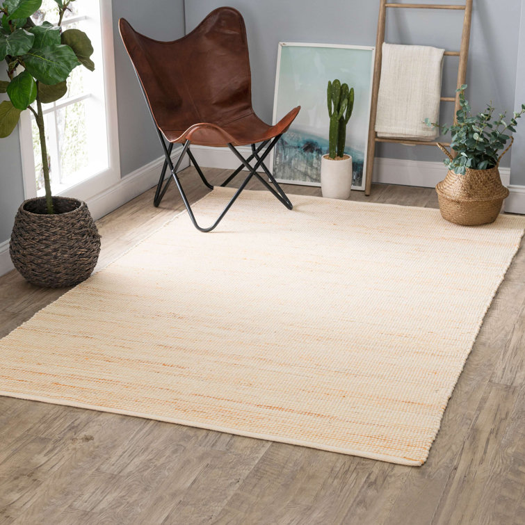 Ivory Flat Woven Handmade Wool and Cotton Rug, 8' x 10'