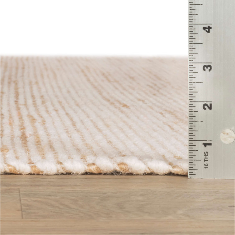 Ivory and Natural Handwoven Wool and Jute Runner Rug