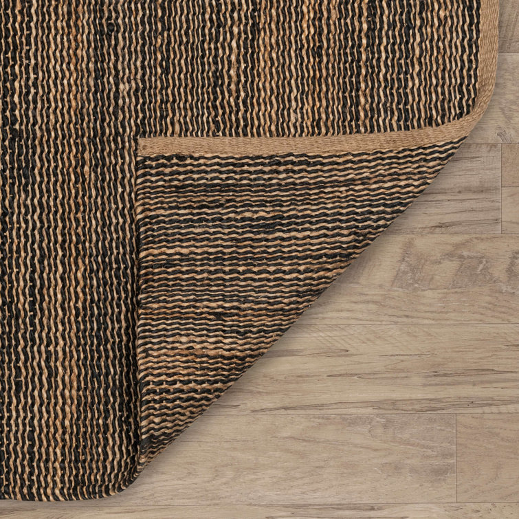 Handwoven Striped Black and Natural Jute Area Rug, 5' x 8'