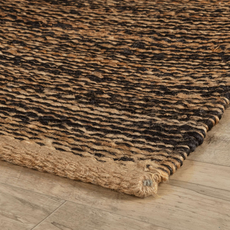 Handwoven Striped Black and Natural Jute Area Rug, 5' x 8'