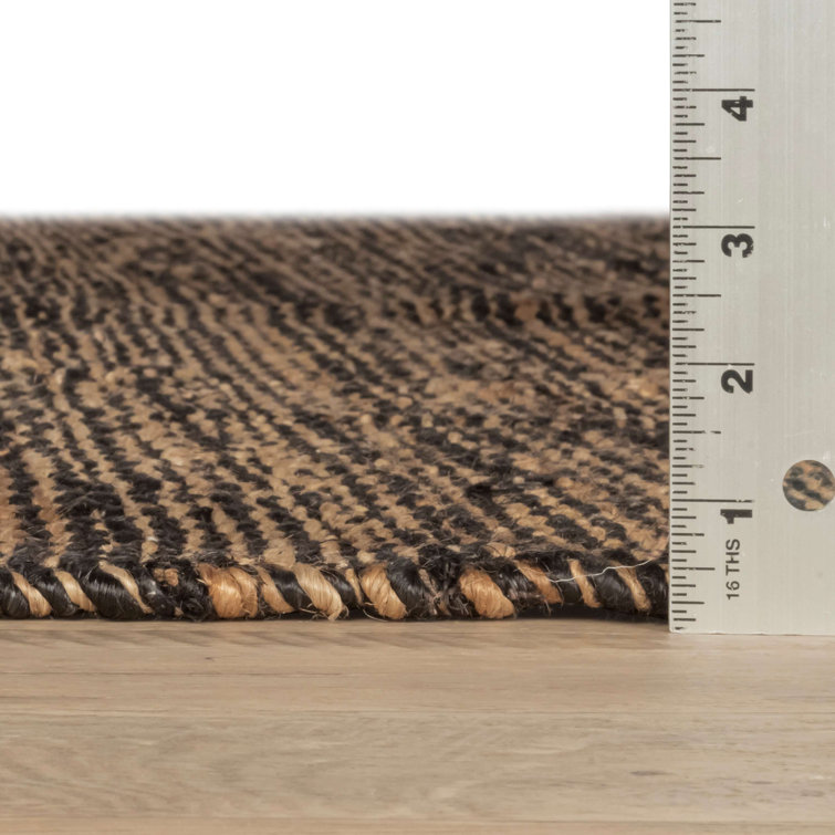 Handwoven Striped Black and Natural Jute Area Rug, 5' x 8'
