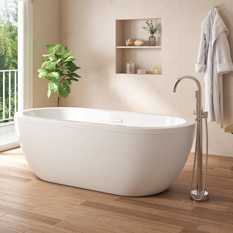 75'' White Acrylic Freestanding Soaking Bathtub