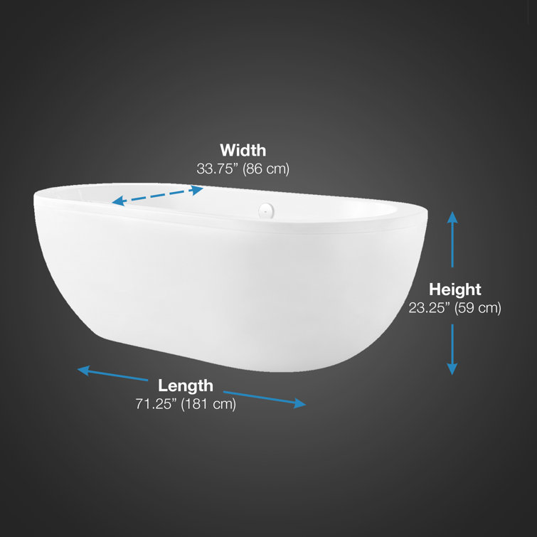 75'' White Acrylic Freestanding Soaking Bathtub