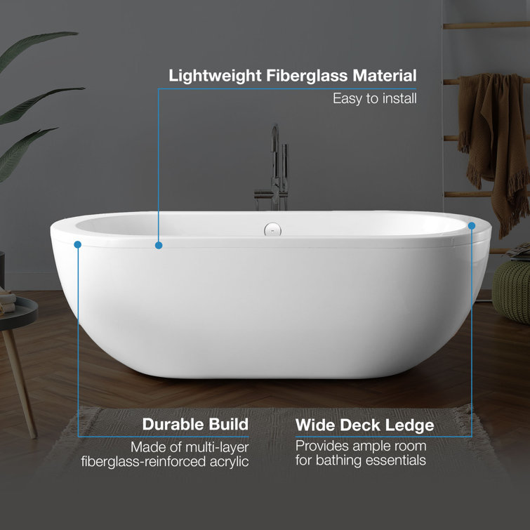 75'' White Acrylic Freestanding Soaking Bathtub