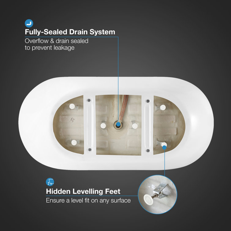 75'' White Acrylic Freestanding Soaking Bathtub