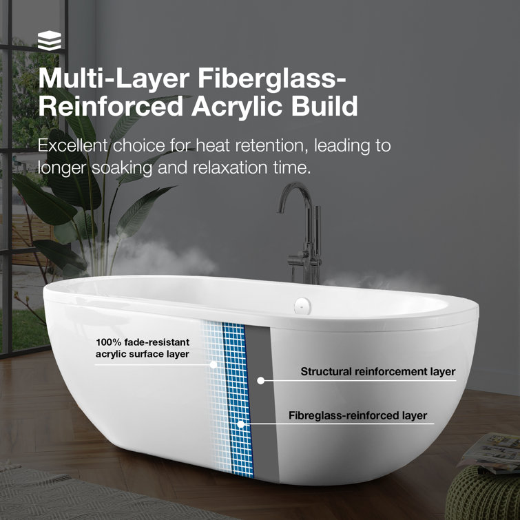 75'' White Acrylic Freestanding Soaking Bathtub