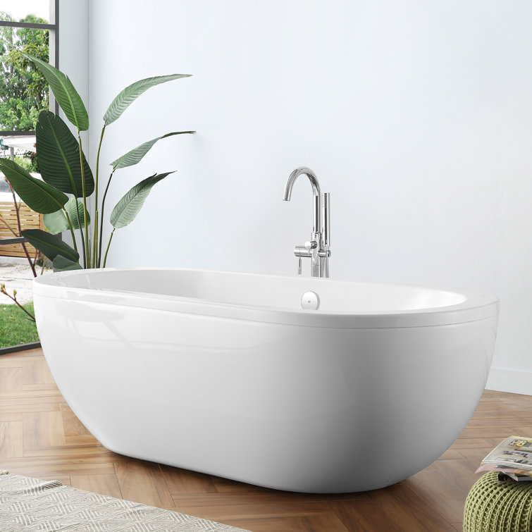 75'' White Acrylic Freestanding Soaking Bathtub