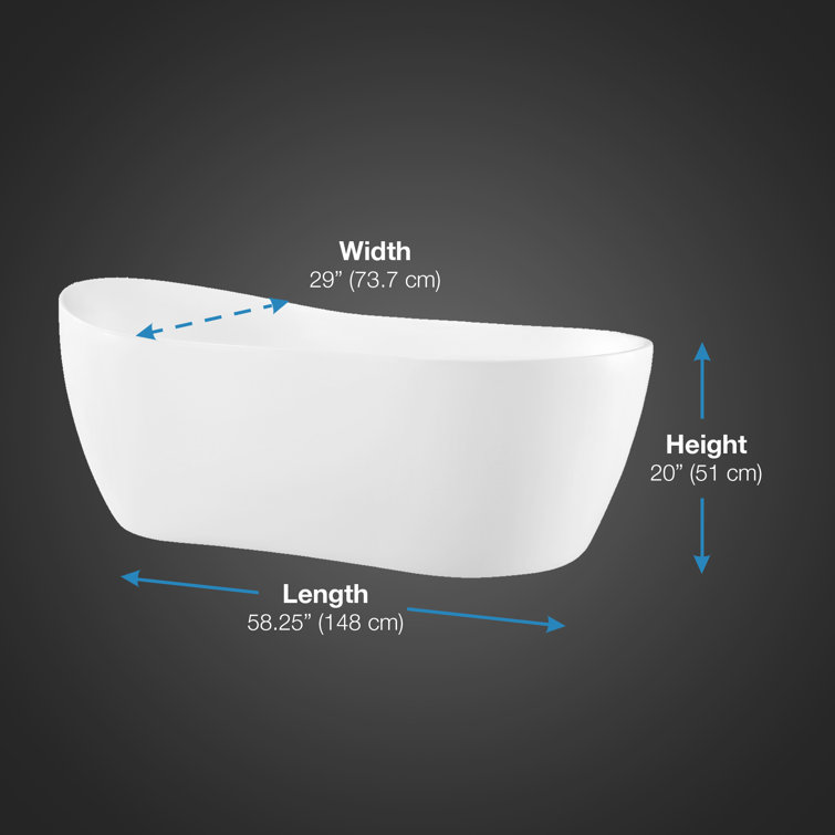 Isaac 58'' White Seamless Acrylic Freestanding Slipper Bathtub