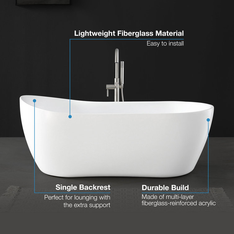 Isaac 58'' White Seamless Acrylic Freestanding Slipper Bathtub
