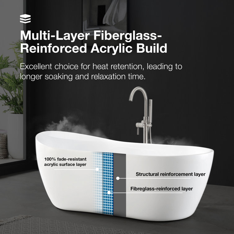 Isaac 58'' White Seamless Acrylic Freestanding Slipper Bathtub