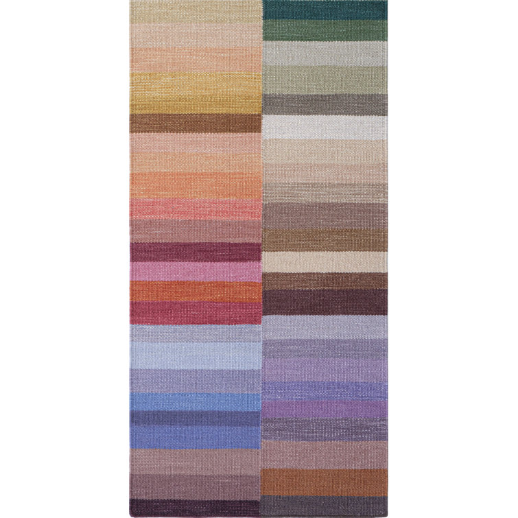 Handmade Multicolor Wool and Synthetic Stripe Runner Rug