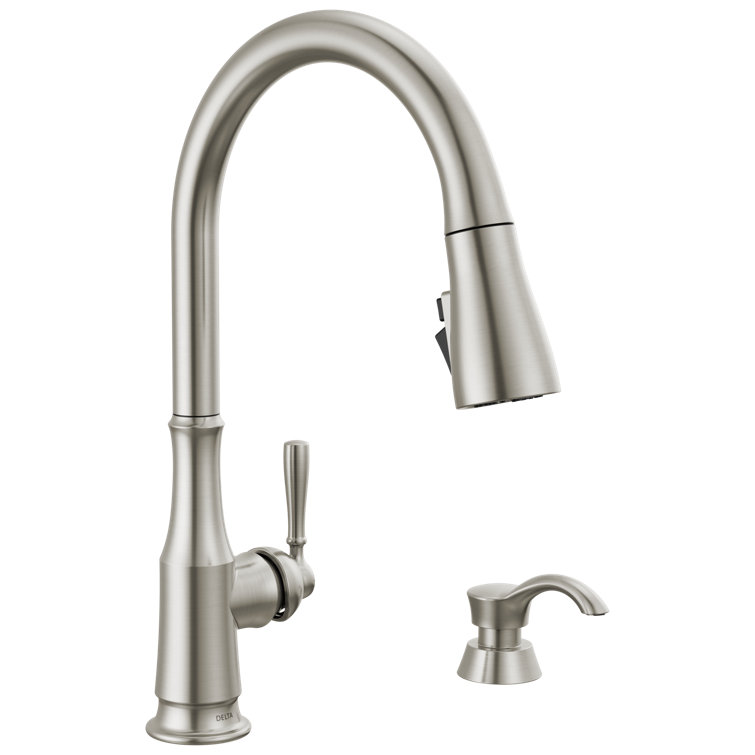 SpotShield Stainless Steel Pull-Down Kitchen Faucet with Soap Dispenser