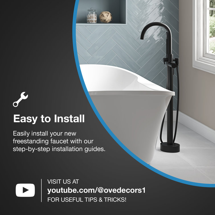 Athena Matte Black Freestanding Tub Faucet with Hand Shower