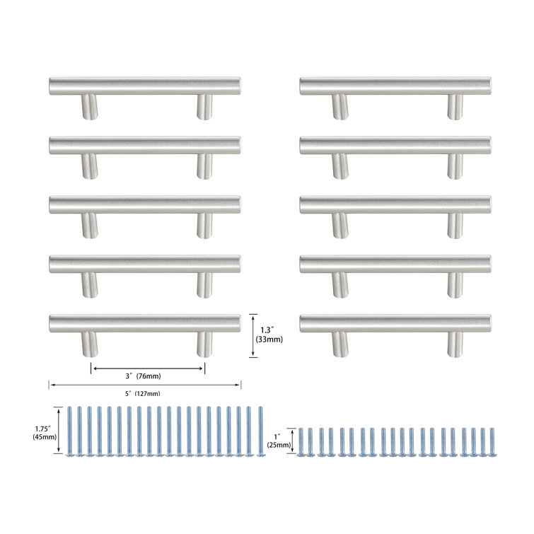 Brushed Nickel Modern Bar Pull with Mounting Hardware