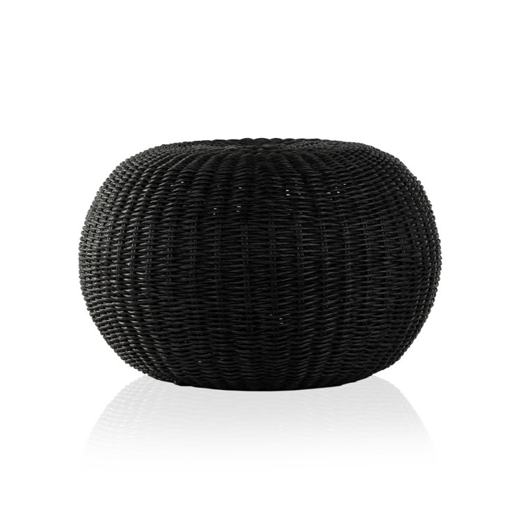 Black Wicker Round Outdoor Accent Stool