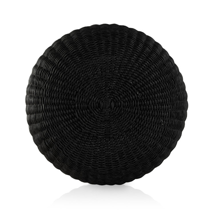 Black Wicker Round Outdoor Accent Stool