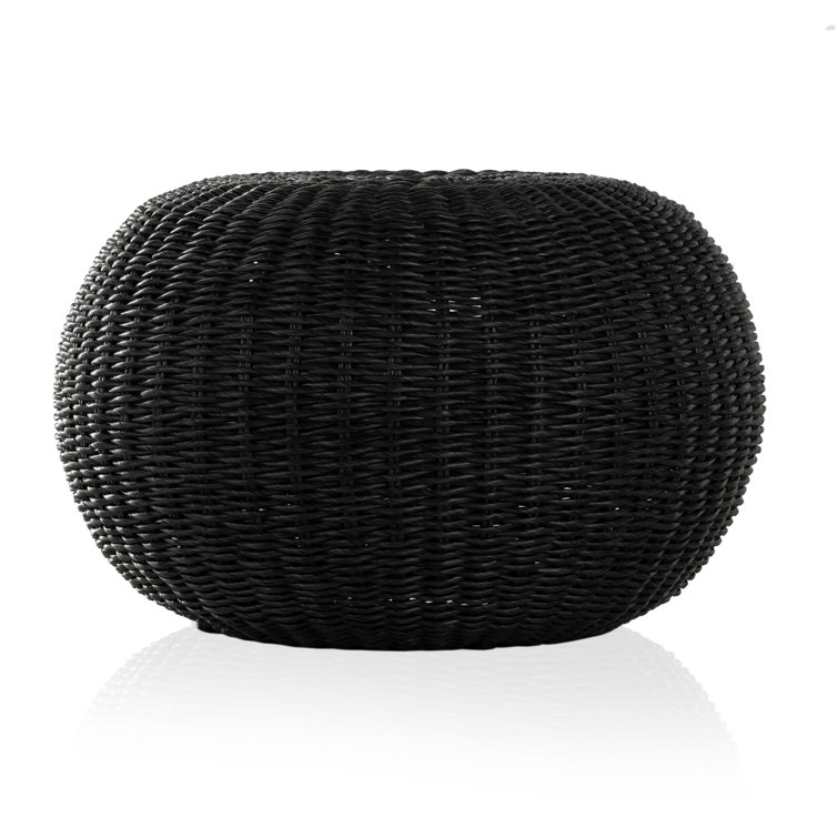 Black Wicker Round Outdoor Accent Stool