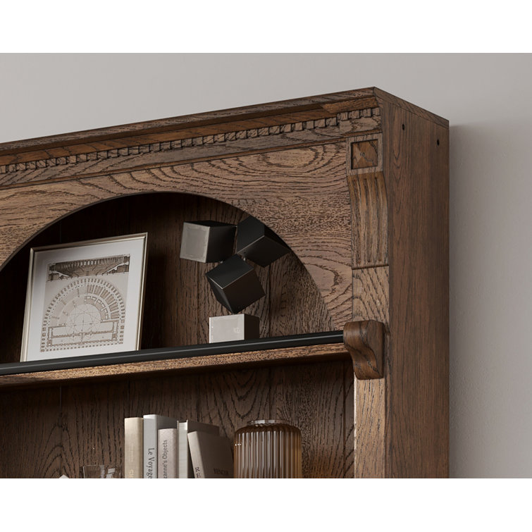 Brown Wood 8' Tall Bookcase Wall with Ladder