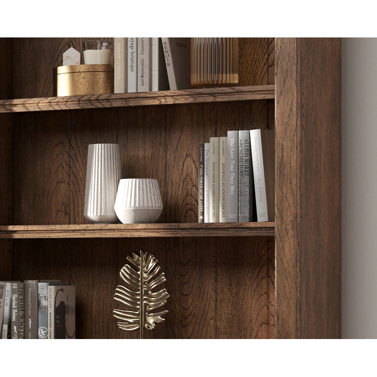 Brown Wood 8' Tall Bookcase Wall with Ladder