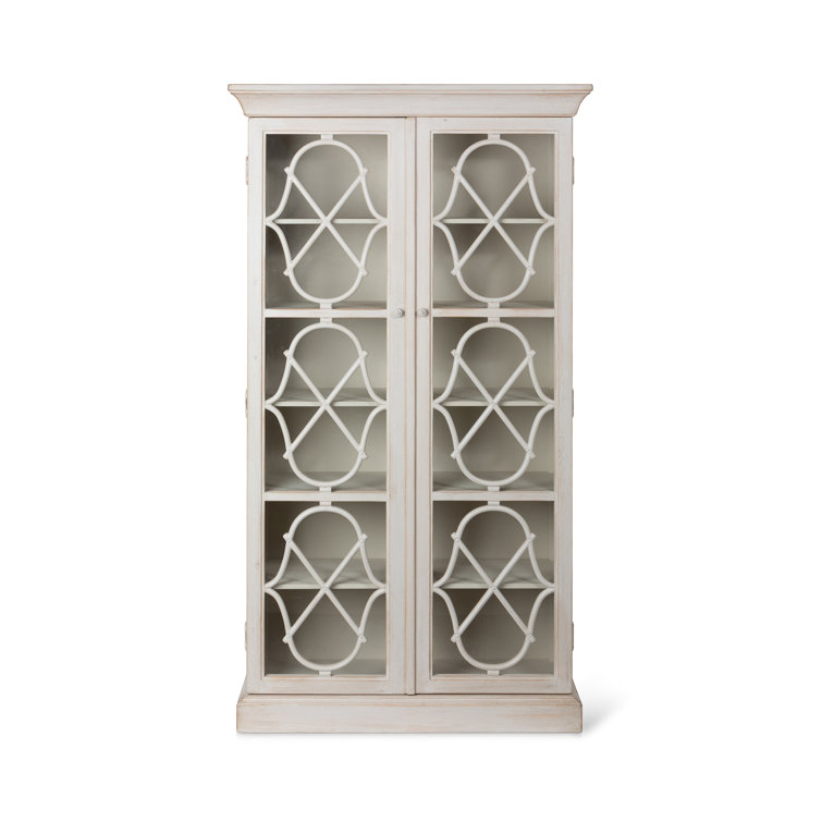 Adeline Tall Patina White Display Cabinet with Glass Doors
