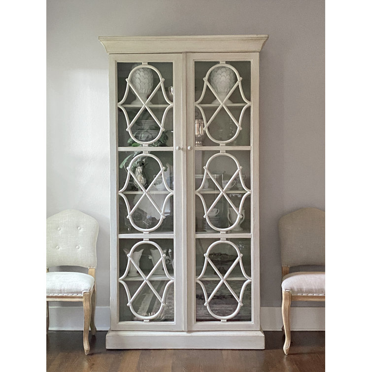 Adeline Tall Patina White Display Cabinet with Glass Doors