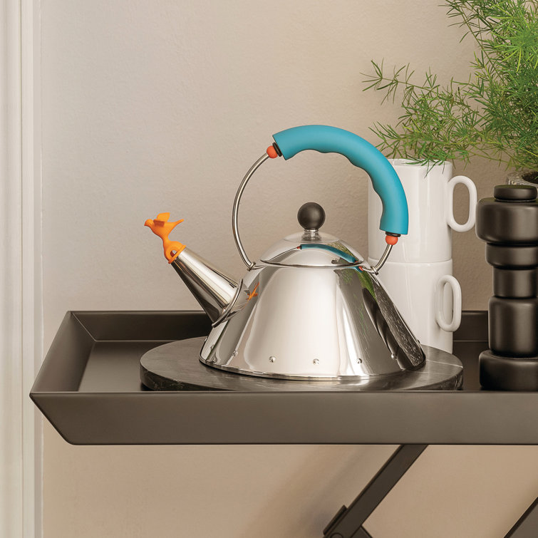 Stainless Steel Whistling Kettle with White Handle and Bird Whistle