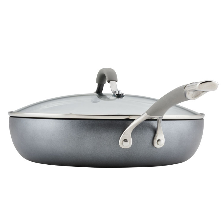 Gray Aluminum Nonstick Deep Frying Pan with Lid, 12 Inch