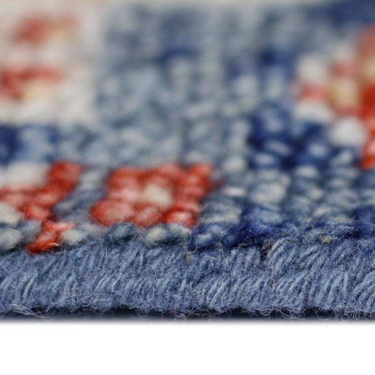 Blue Geometric Hand-Knotted Wool Area Rug 10' x 14'