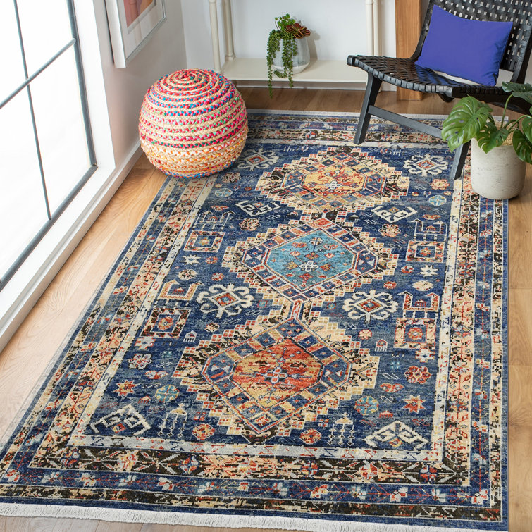 Blue Geometric Hand-Knotted Wool Area Rug 10' x 14'