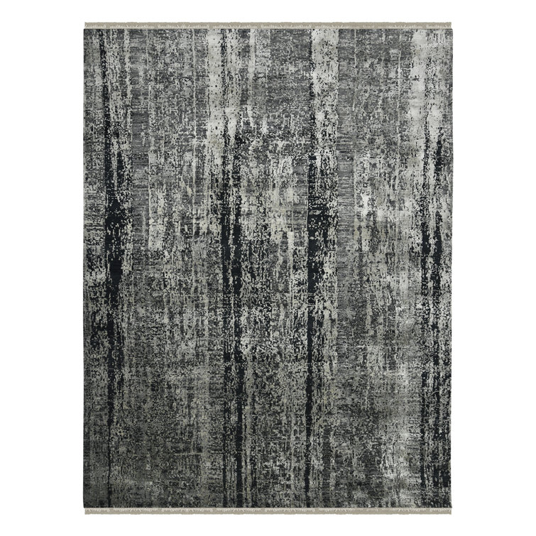 Handmade Charcoal Wool and Silk Abstract Area Rug 2' x 3'