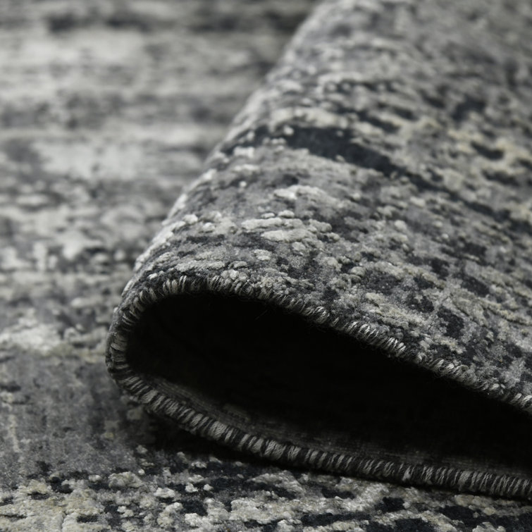 Handmade Charcoal Wool and Silk Abstract Area Rug 2' x 3'