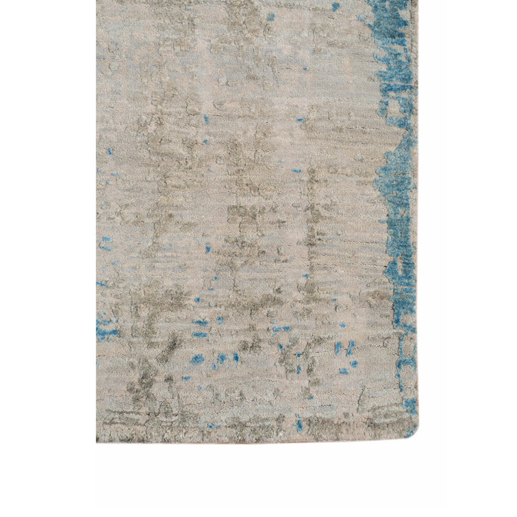 Zenith Blue Hand-Knotted Wool and Silk Abstract Rug
