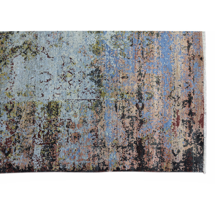 Urban Abstract 8' x 10' Hand-Knotted Black Wool & Silk Rug