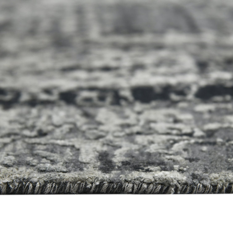 Handmade Charcoal Wool and Silk Abstract Area Rug 2' x 3'