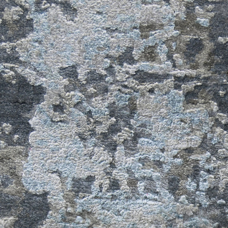 Gray Abstract Hand-Knotted Wool and Silk Area Rug