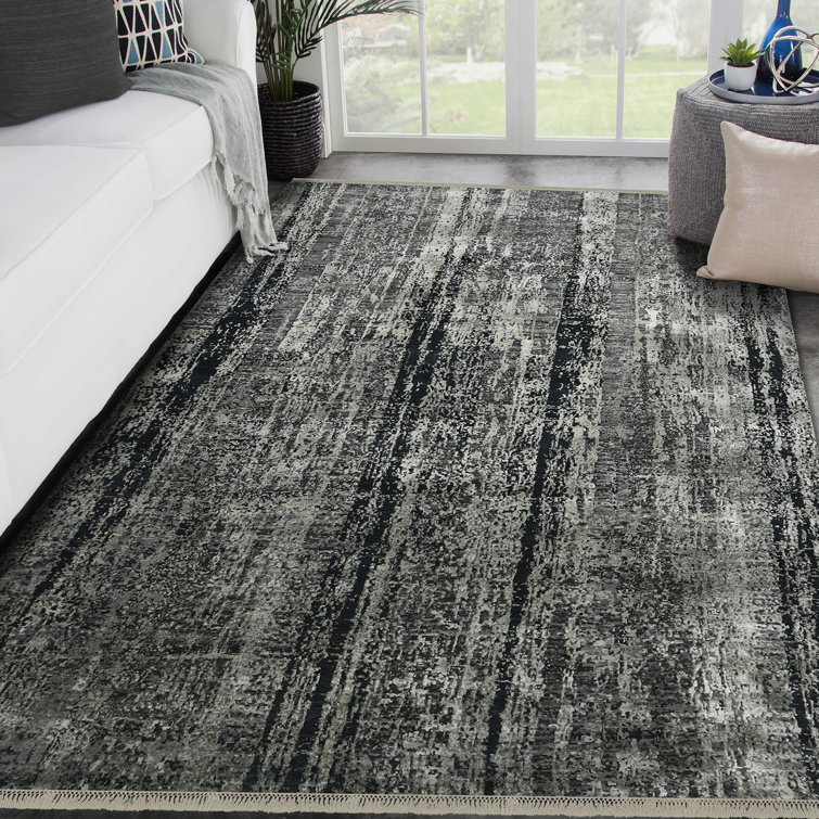 Handmade Charcoal Wool and Silk Abstract Area Rug 2' x 3'
