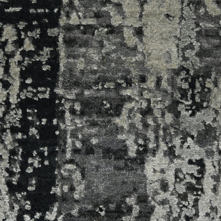 Handmade Charcoal Wool and Silk Abstract Area Rug 2' x 3'