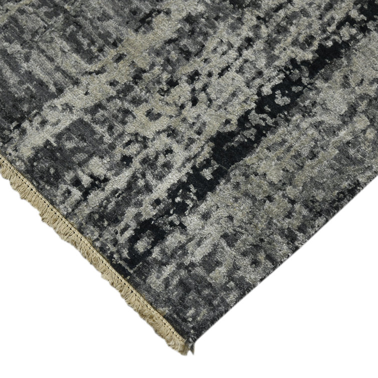 Handmade Charcoal Wool and Silk Abstract Area Rug 2' x 3'