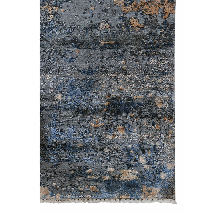 Zenith Gray and Blue Wool Silk Abstract Area Rug