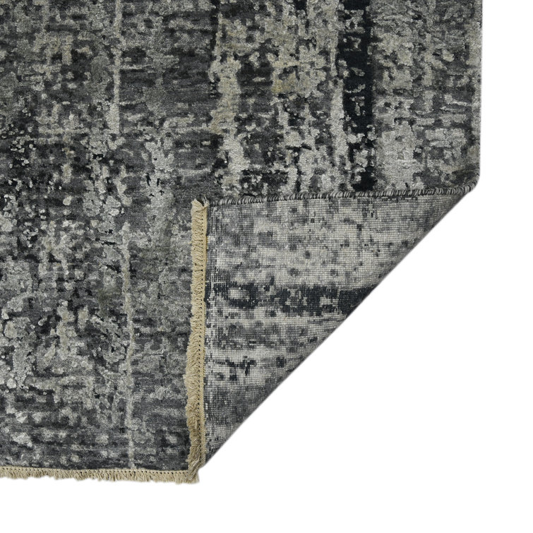 Handmade Charcoal Wool and Silk Abstract Area Rug 2' x 3'