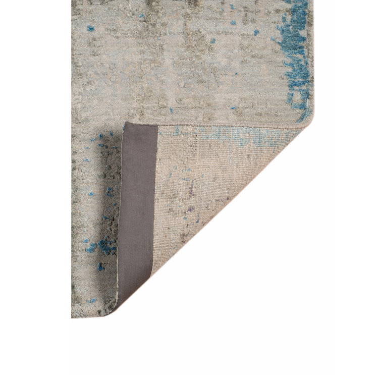 Zenith Blue Hand-Knotted Wool and Silk Abstract Rug