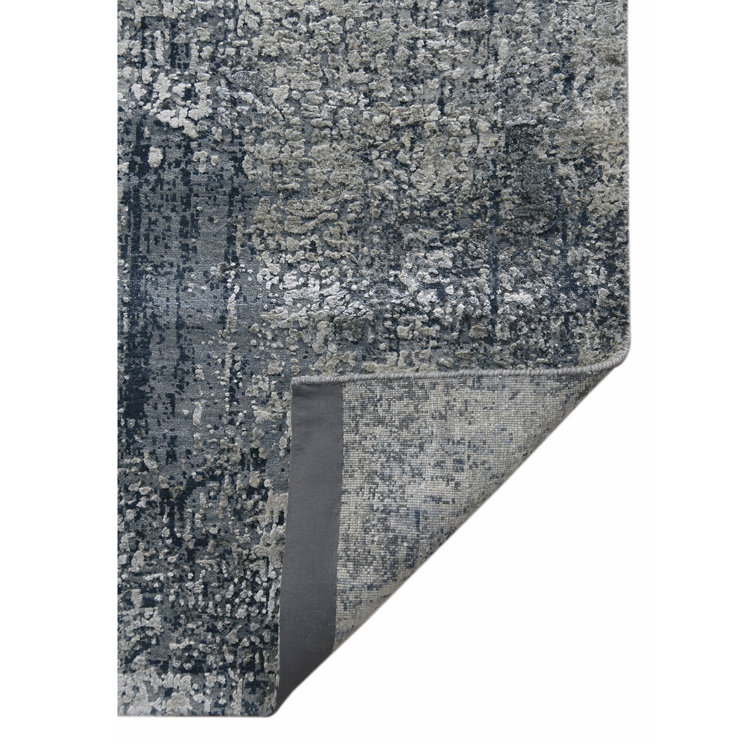 Gray Abstract Hand-Knotted Wool and Silk Area Rug