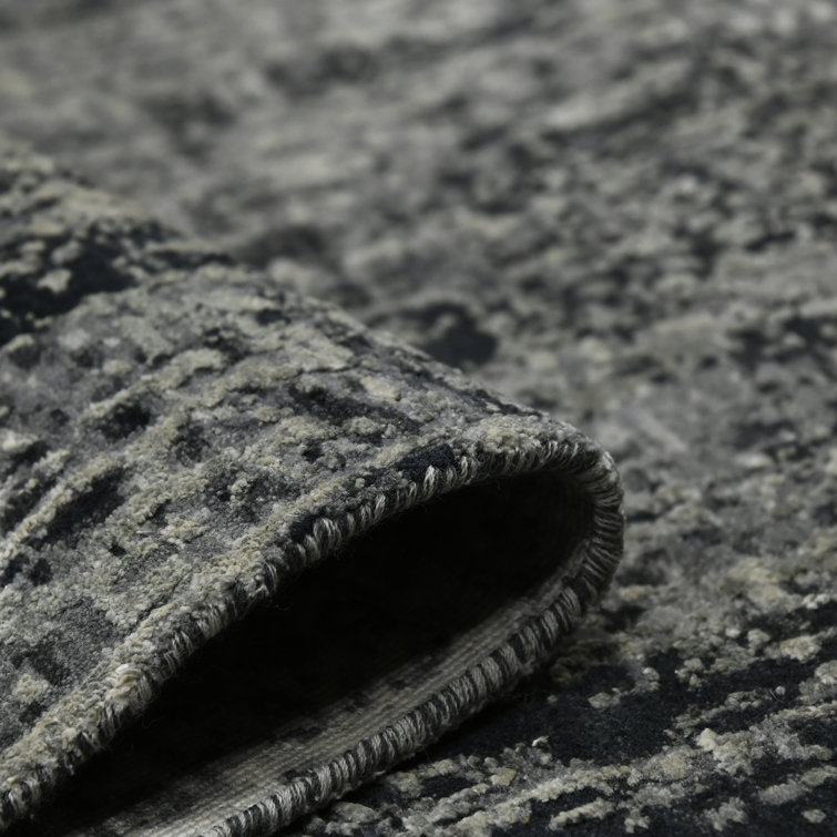 Handmade Charcoal Wool and Silk Abstract Area Rug 2' x 3'